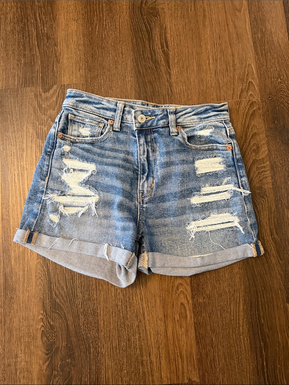 American Eagle Outfitters Light Blue Distressed High-Rise Jean Shorts